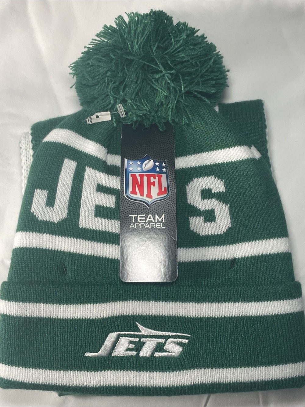 NFL Green and White New York Jets Pom‎ Beanie